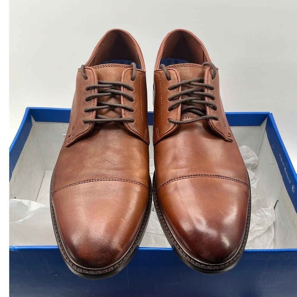 Vince Camuto Teodor Mens Cognac Brown Leather Cap Toe Oxford Dress Shoes 10M